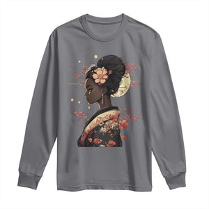 African American Geisha Kimono Blasian Japanese Sakura Long Sleeve Shirt TS11 Charcoal Print Your Wear