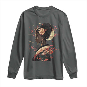 African American Geisha Kimono Blasian Japanese Sakura Long Sleeve Shirt TS11 Dark Heather Print Your Wear
