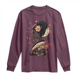 African American Geisha Kimono Blasian Japanese Sakura Long Sleeve Shirt TS11 Maroon Print Your Wear