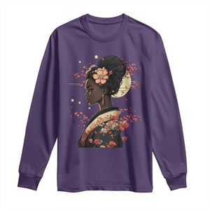 African American Geisha Kimono Blasian Japanese Sakura Long Sleeve Shirt TS11 Purple Print Your Wear
