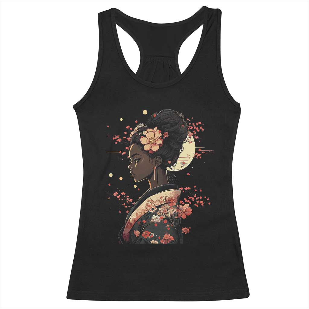 African American Geisha Kimono Blasian Japanese Sakura Racerback Tank Top TS11 Black Print Your Wear