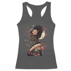 African American Geisha Kimono Blasian Japanese Sakura Racerback Tank Top TS11 Dark Heather Print Your Wear
