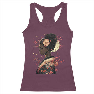 African American Geisha Kimono Blasian Japanese Sakura Racerback Tank Top TS11 Maroon Print Your Wear