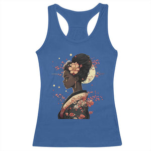 African American Geisha Kimono Blasian Japanese Sakura Racerback Tank Top TS11 Royal Blue Print Your Wear
