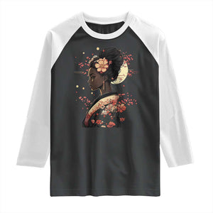 African American Geisha Kimono Blasian Japanese Sakura Raglan Shirt TS11 Black White Print Your Wear