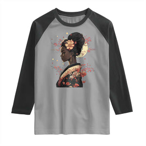 African American Geisha Kimono Blasian Japanese Sakura Raglan Shirt TS11 Sport Gray Black Print Your Wear