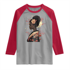 African American Geisha Kimono Blasian Japanese Sakura Raglan Shirt TS11 Sport Gray Red Print Your Wear