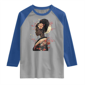 African American Geisha Kimono Blasian Japanese Sakura Raglan Shirt TS11 Sport Gray Royal Print Your Wear