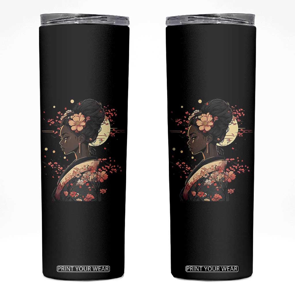 African American Geisha Kimono Blasian Japanese Sakura Skinny Tumbler TS11 Black Print Your Wear
