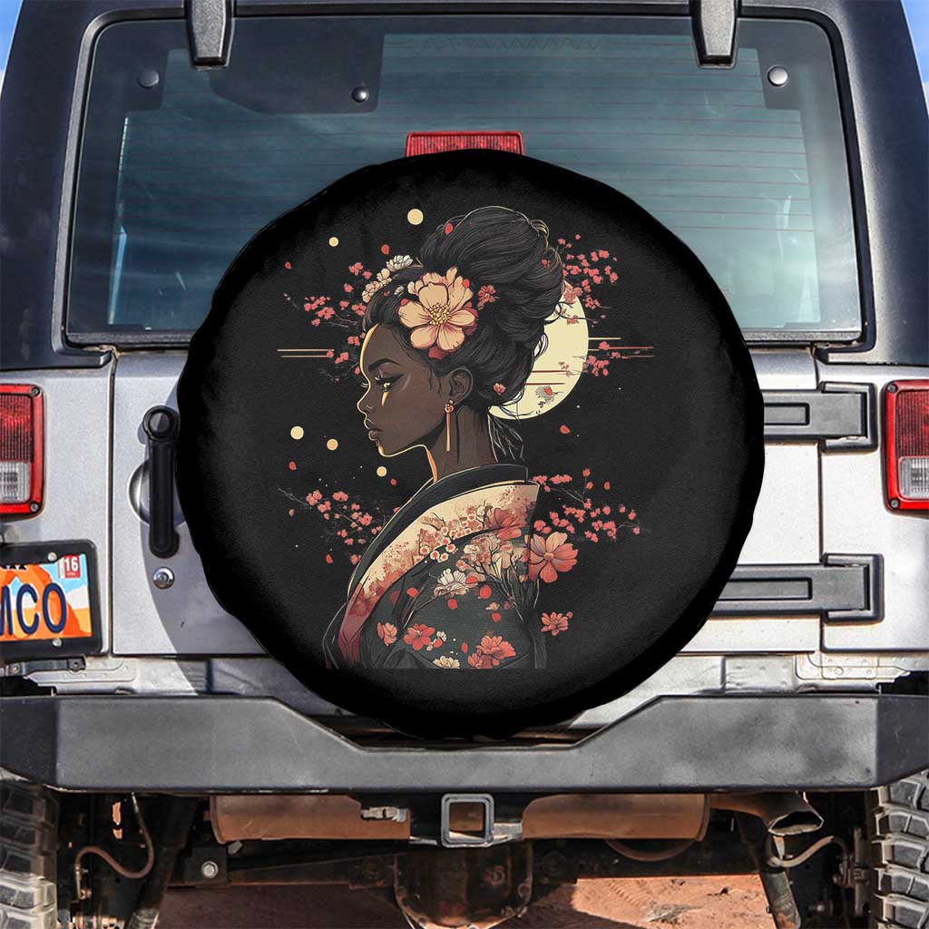 African American Geisha Kimono Blasian Japanese Sakura Spare Tire Cover TS11 No hole Black Print Your Wear