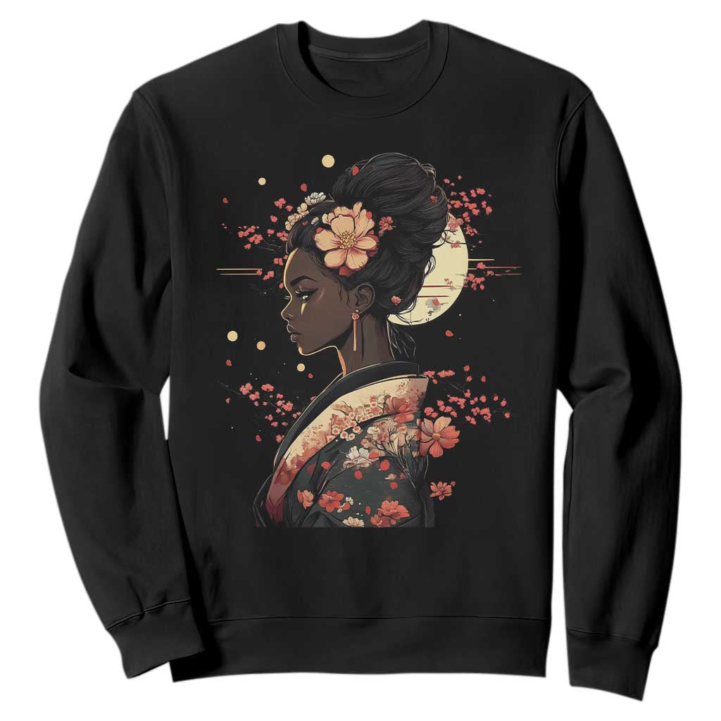 African American Geisha Kimono Blasian Japanese Sakura Sweatshirt TS11 Black Print Your Wear