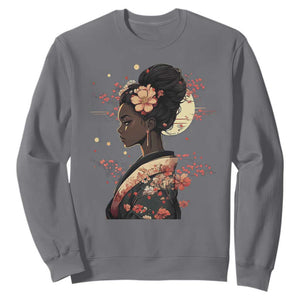 African American Geisha Kimono Blasian Japanese Sakura Sweatshirt TS11 Charcoal Print Your Wear