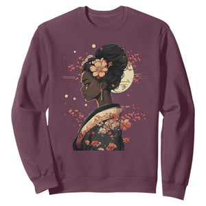 African American Geisha Kimono Blasian Japanese Sakura Sweatshirt TS11 Maroon Print Your Wear