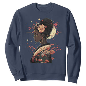 African American Geisha Kimono Blasian Japanese Sakura Sweatshirt TS11 Navy Print Your Wear