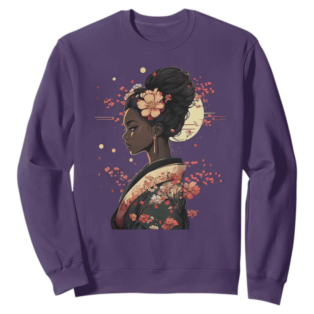 African American Geisha Kimono Blasian Japanese Sakura Sweatshirt TS11 Purple Print Your Wear