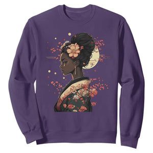 African American Geisha Kimono Blasian Japanese Sakura Sweatshirt TS11 Purple Print Your Wear