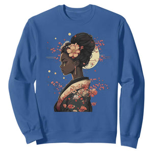 African American Geisha Kimono Blasian Japanese Sakura Sweatshirt TS11 Royal Blue Print Your Wear