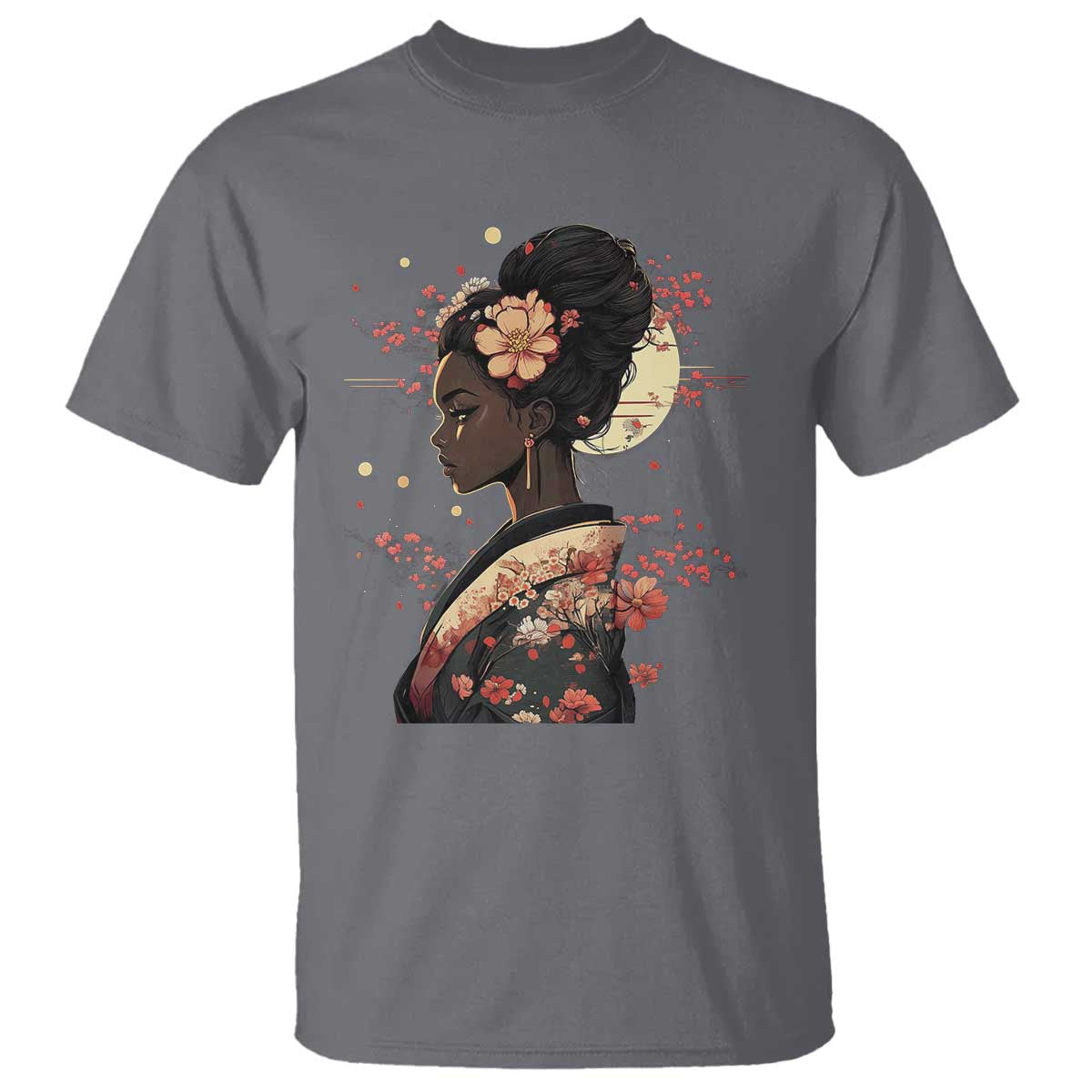 African American Geisha Kimono Blasian Japanese Sakura T Shirt TS11 Charcoal Print Your Wear