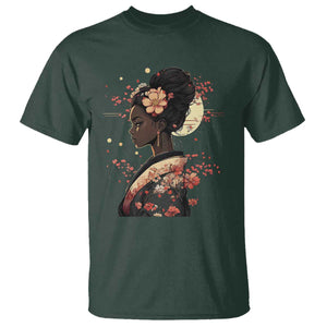 African American Geisha Kimono Blasian Japanese Sakura T Shirt TS11 Dark Forest Green Print Your Wear