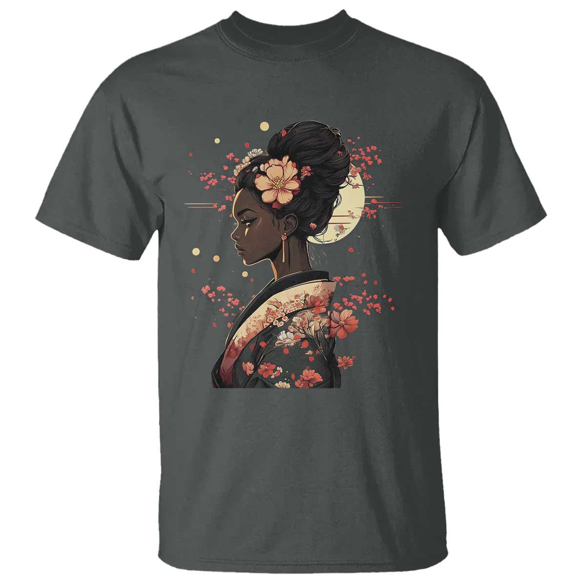 African American Geisha Kimono Blasian Japanese Sakura T Shirt TS11 Dark Heather Print Your Wear