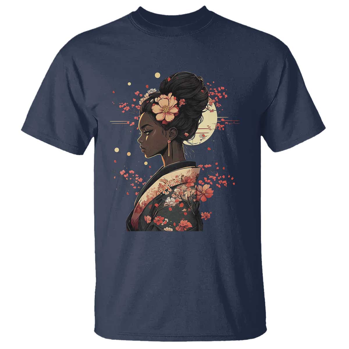 African American Geisha Kimono Blasian Japanese Sakura T Shirt TS11 Navy Print Your Wear