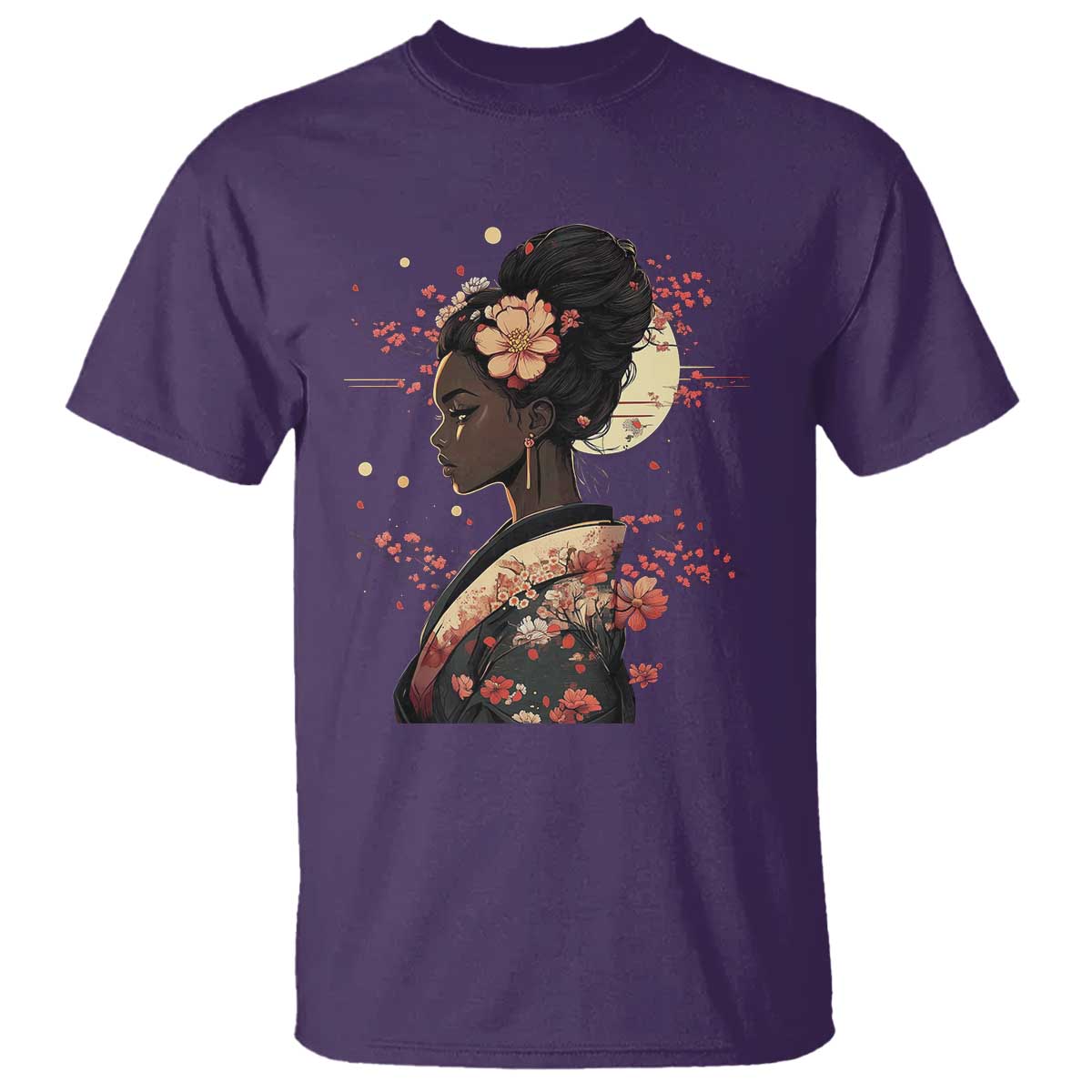 African American Geisha Kimono Blasian Japanese Sakura T Shirt TS11 Purple Print Your Wear