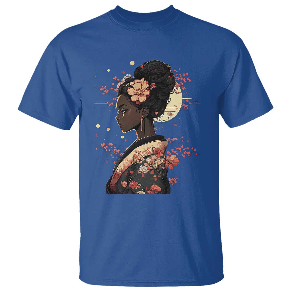 African American Geisha Kimono Blasian Japanese Sakura T Shirt TS11 Royal Blue Print Your Wear