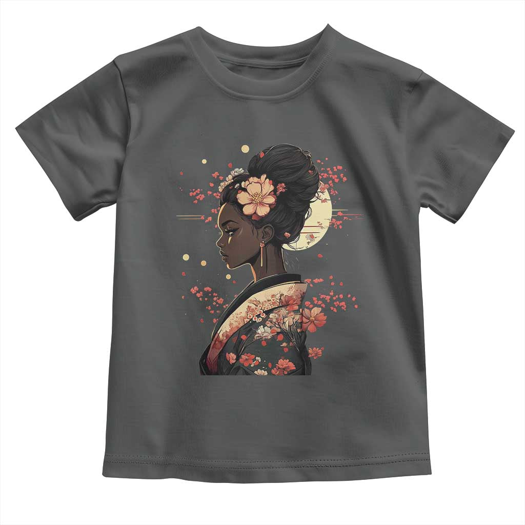 African American Geisha Kimono Blasian Japanese Sakura Toddler T Shirt TS11 Dark Heather Print Your Wear