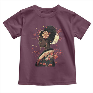 African American Geisha Kimono Blasian Japanese Sakura Toddler T Shirt TS11 Maroon Print Your Wear