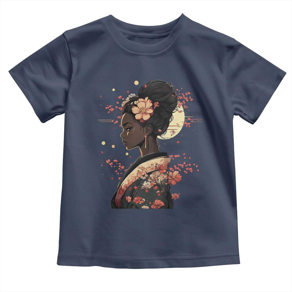 African American Geisha Kimono Blasian Japanese Sakura Toddler T Shirt TS11 Navy Print Your Wear
