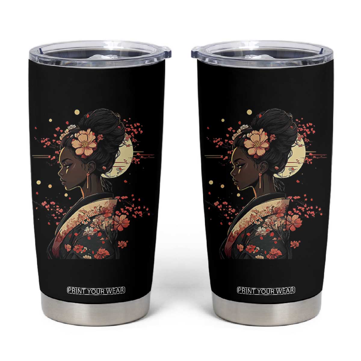 African American Geisha Kimono Blasian Japanese Sakura Tumbler Cup TS11 Black Print Your Wear