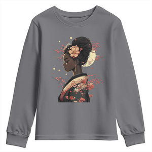 African American Geisha Kimono Blasian Japanese Sakura Youth Sweatshirt TS11 Charcoal Print Your Wear