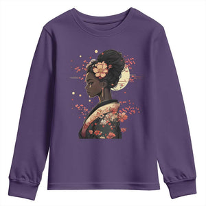 African American Geisha Kimono Blasian Japanese Sakura Youth Sweatshirt TS11 Purple Print Your Wear
