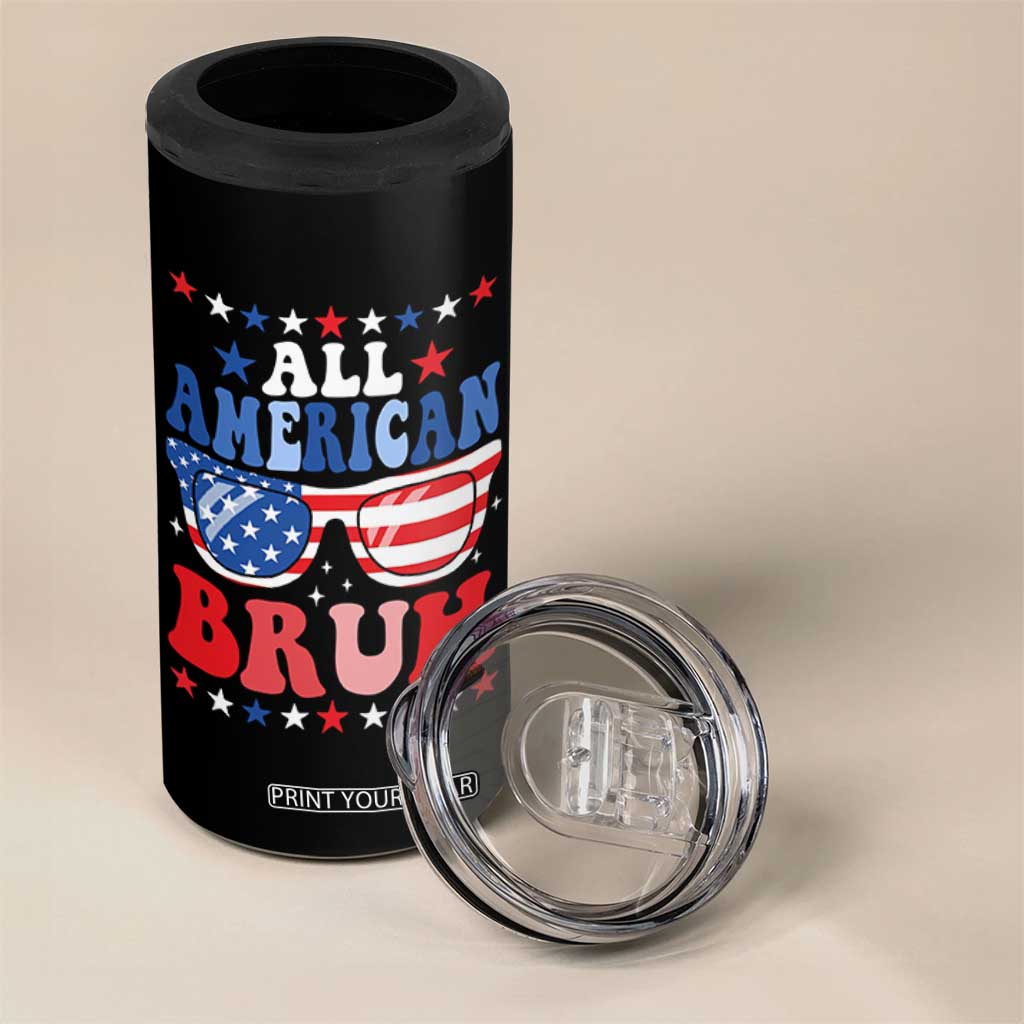 All American Bruh Patriotic 4th Of July 4 in 1 Can Cooler Tumbler USA Flag Sunglasses Teens Kids TS10 Print Your Wear