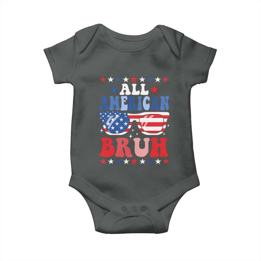 All American Bruh Patriotic 4th Of July Baby Onesie USA Flag Sunglasses Teens Kids TS10 Dark Heather Print Your Wear