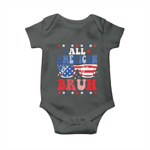 All American Bruh Patriotic 4th Of July Baby Onesie USA Flag Sunglasses Teens Kids TS10 Dark Heather Print Your Wear