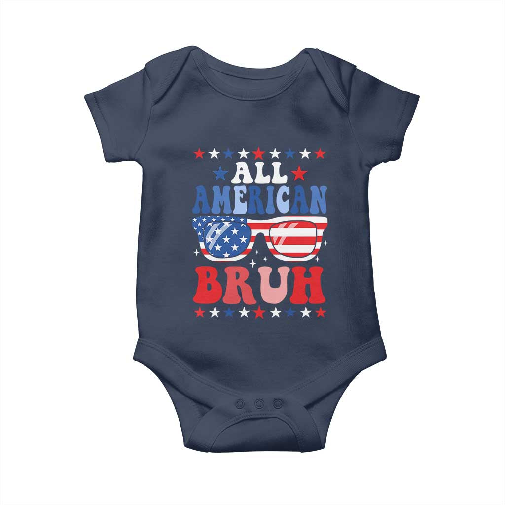 All American Bruh Patriotic 4th Of July Baby Onesie USA Flag Sunglasses Teens Kids TS10 Navy Print Your Wear