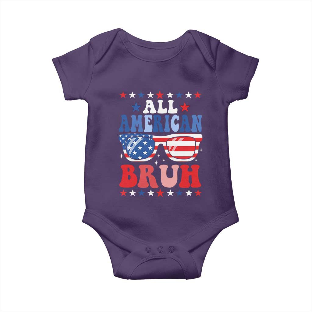 All American Bruh Patriotic 4th Of July Baby Onesie USA Flag Sunglasses Teens Kids TS10 Purple Print Your Wear
