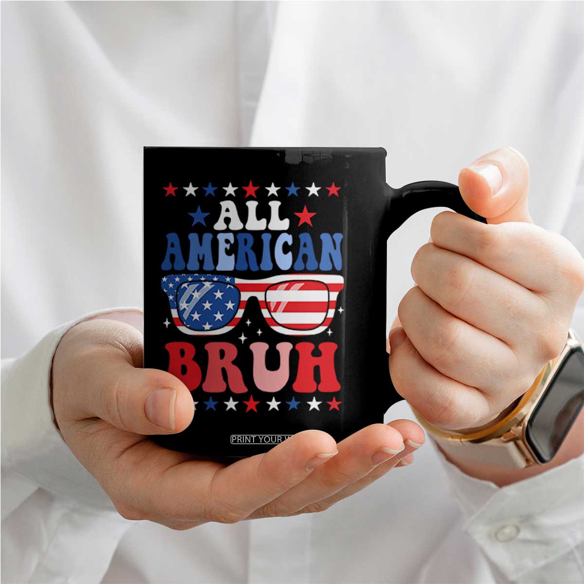 All American Bruh Patriotic 4th Of July Coffee Mug USA Flag Sunglasses Teens Kids TS10 Print Your Wear