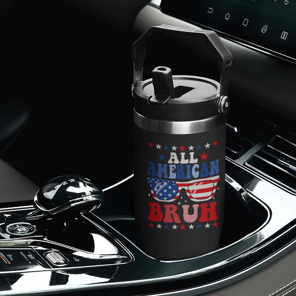 All American Bruh Patriotic 4th Of July Flip Straw Tumbler USA Flag Sunglasses Teens Kids TS10 Print Your Wear