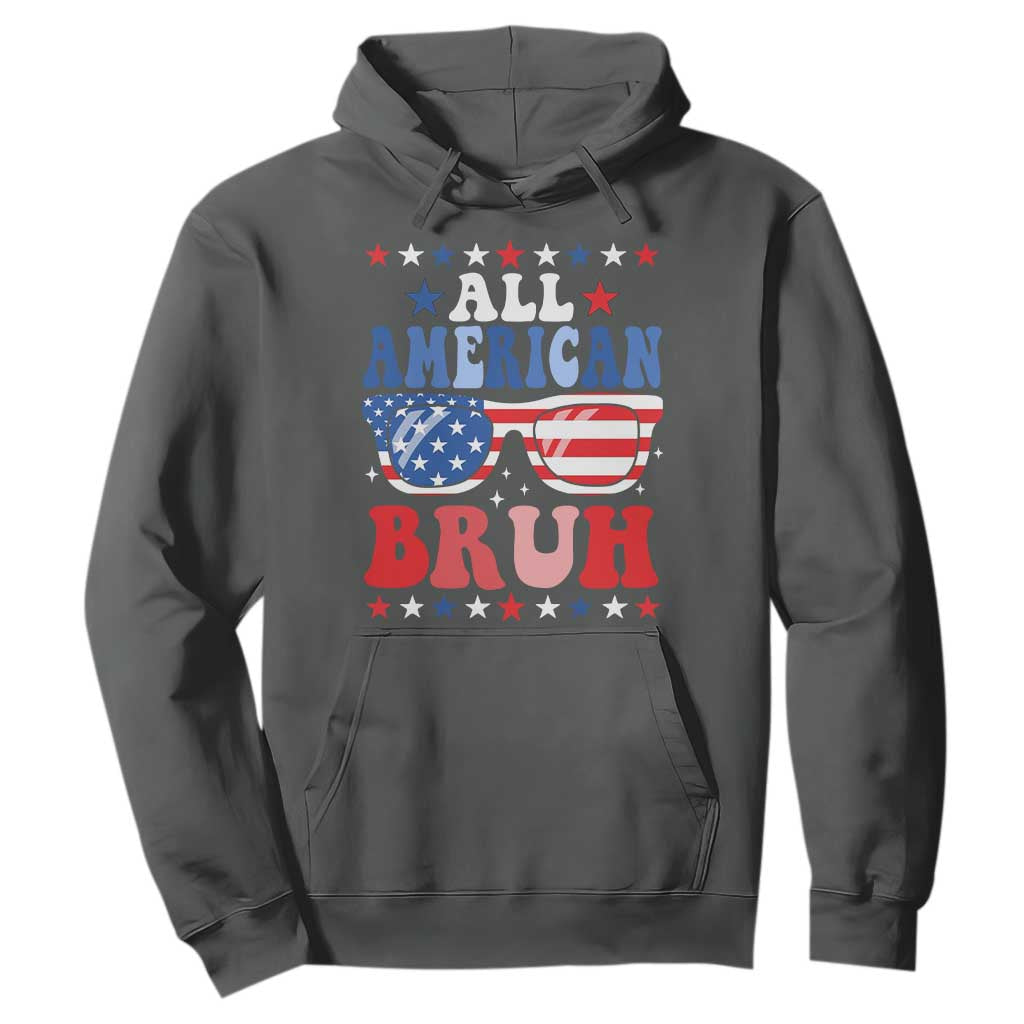 All American Bruh Patriotic 4th Of July Hoodie USA Flag Sunglasses Teens Kids TS10 Dark Heather Print Your Wear