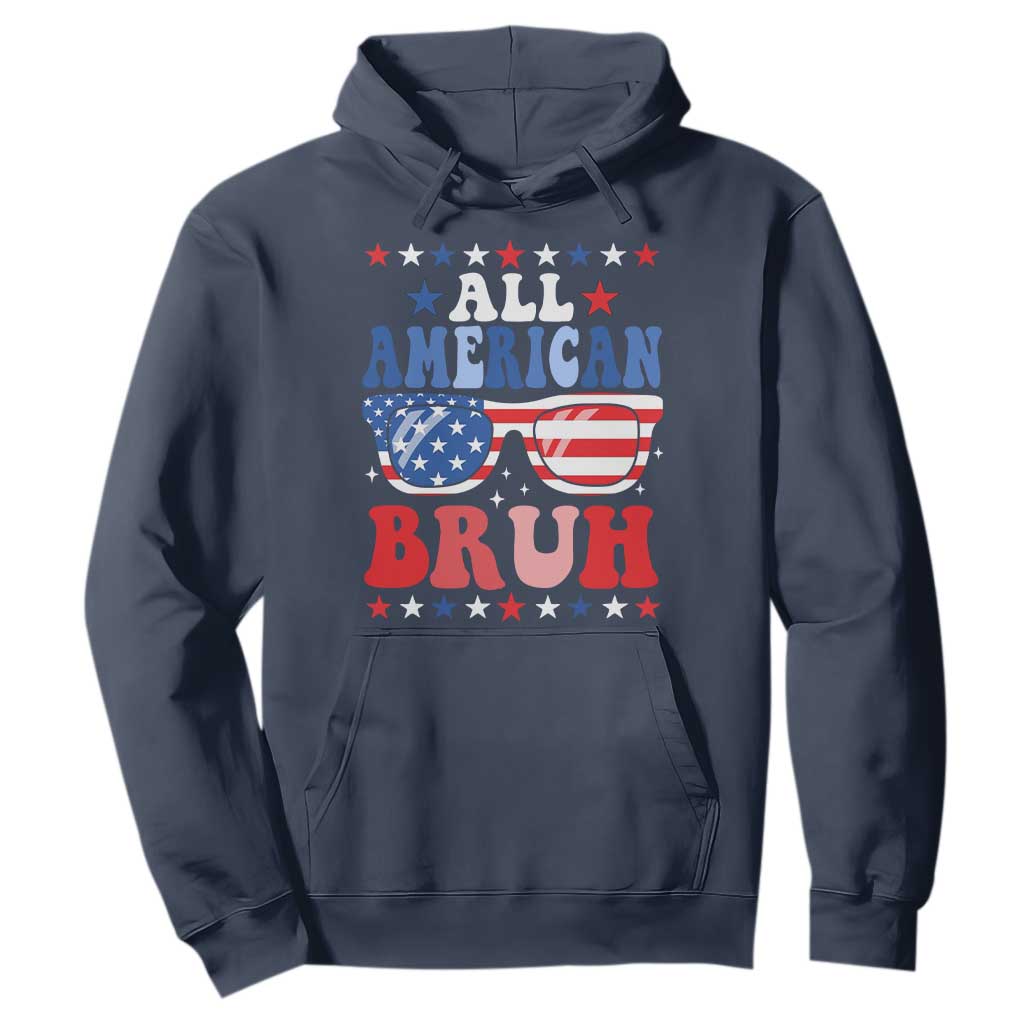 All American Bruh Patriotic 4th Of July Hoodie USA Flag Sunglasses Teens Kids TS10 Navy Print Your Wear
