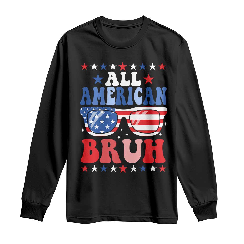 All American Bruh Patriotic 4th Of July Long Sleeve Shirt USA Flag Sunglasses Teens Kids TS10 Black Print Your Wear