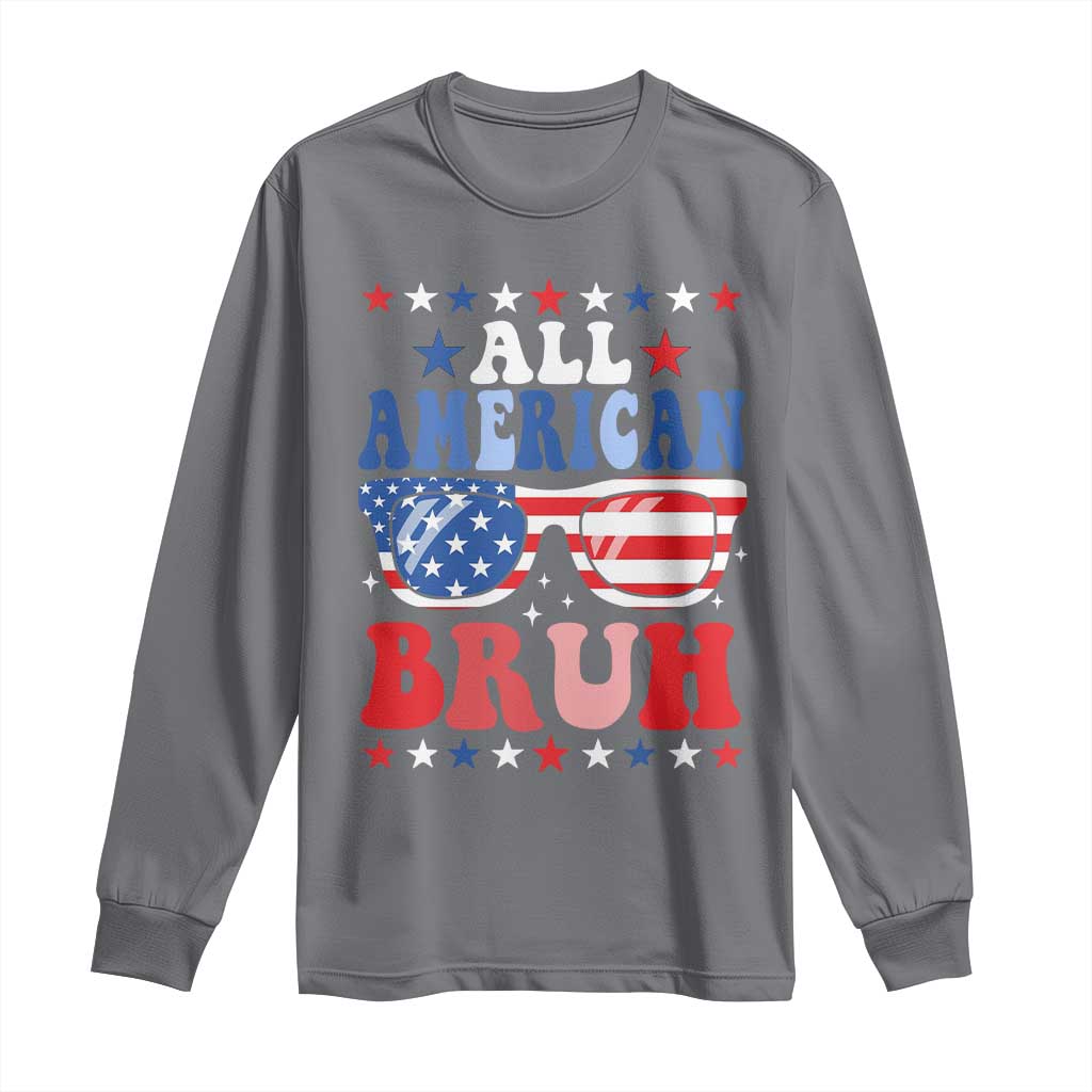 All American Bruh Patriotic 4th Of July Long Sleeve Shirt USA Flag Sunglasses Teens Kids TS10 Charcoal Print Your Wear