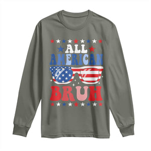 All American Bruh Patriotic 4th Of July Long Sleeve Shirt USA Flag Sunglasses Teens Kids TS10 Military Green Print Your Wear
