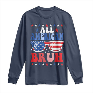 All American Bruh Patriotic 4th Of July Long Sleeve Shirt USA Flag Sunglasses Teens Kids TS10 Navy Print Your Wear