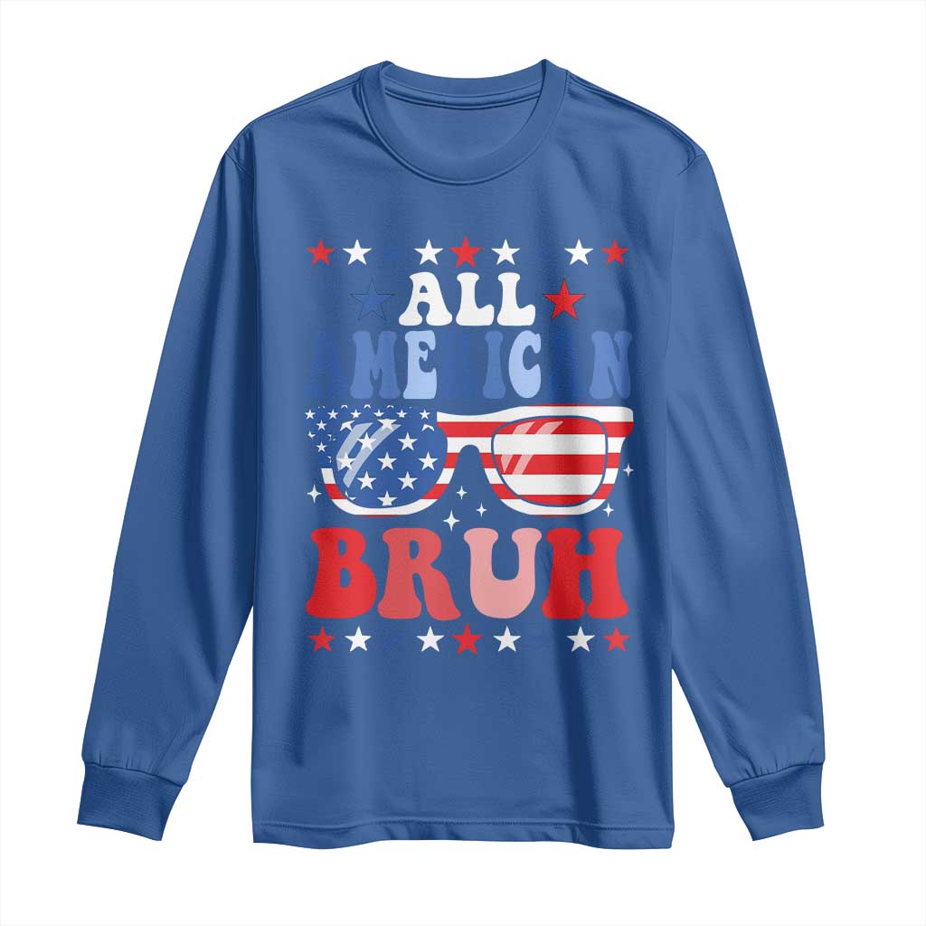 All American Bruh Patriotic 4th Of July Long Sleeve Shirt USA Flag Sunglasses Teens Kids TS10 Royal Blue Print Your Wear