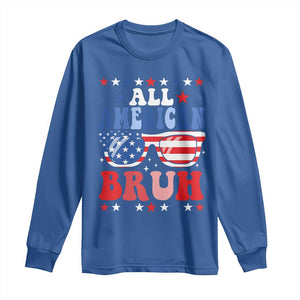 All American Bruh Patriotic 4th Of July Long Sleeve Shirt USA Flag Sunglasses Teens Kids TS10 Royal Blue Print Your Wear