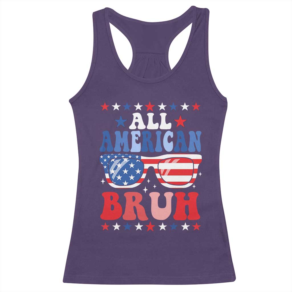 All American Bruh Patriotic 4th Of July Racerback Tank Top USA Flag Sunglasses Teens Kids TS10 Purple Print Your Wear