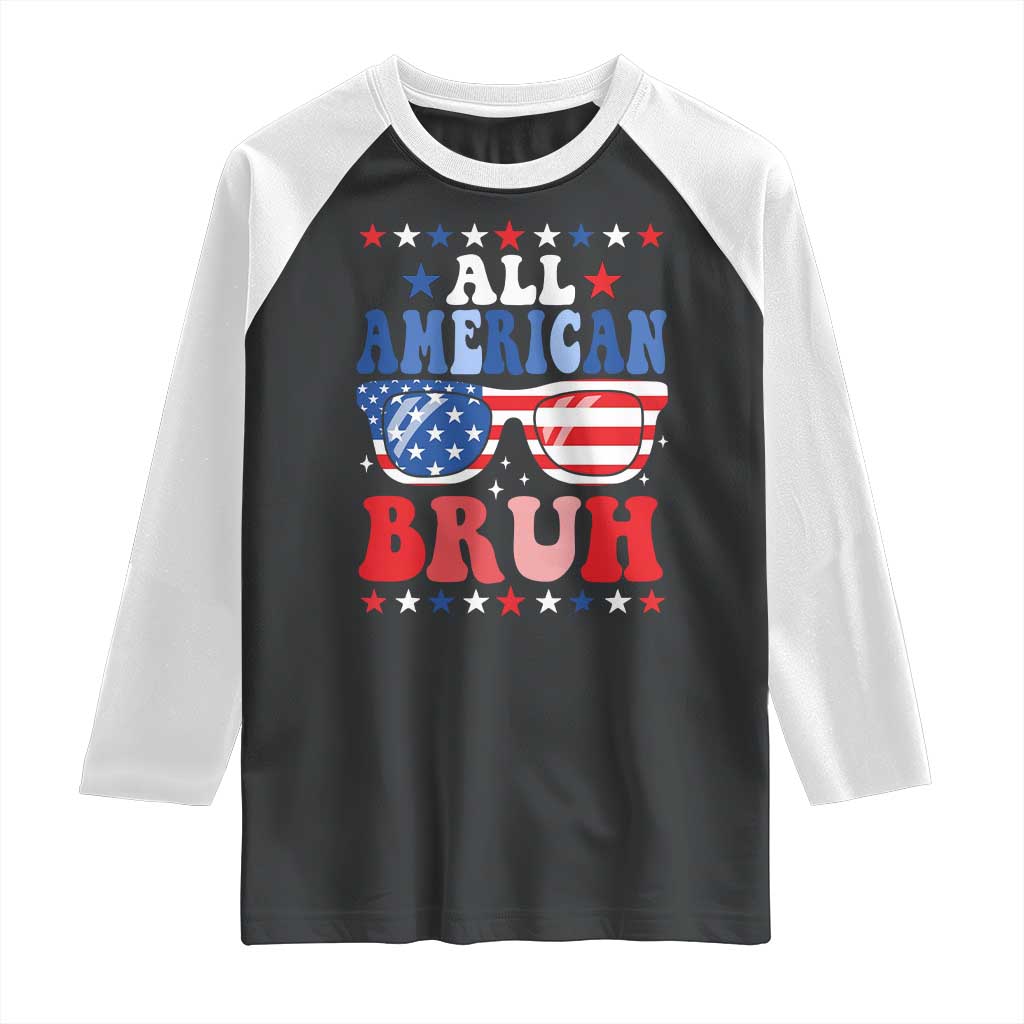 All American Bruh Patriotic 4th Of July Raglan Shirt USA Flag Sunglasses Teens Kids TS10 Black White Print Your Wear